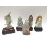 5 Carved Jade and Hardstone Chinese deity carvings