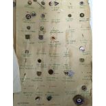 A large collection of enamel football badges and s