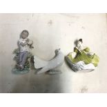 2 Lladro porcelain figures and 1 doulton lady figure.