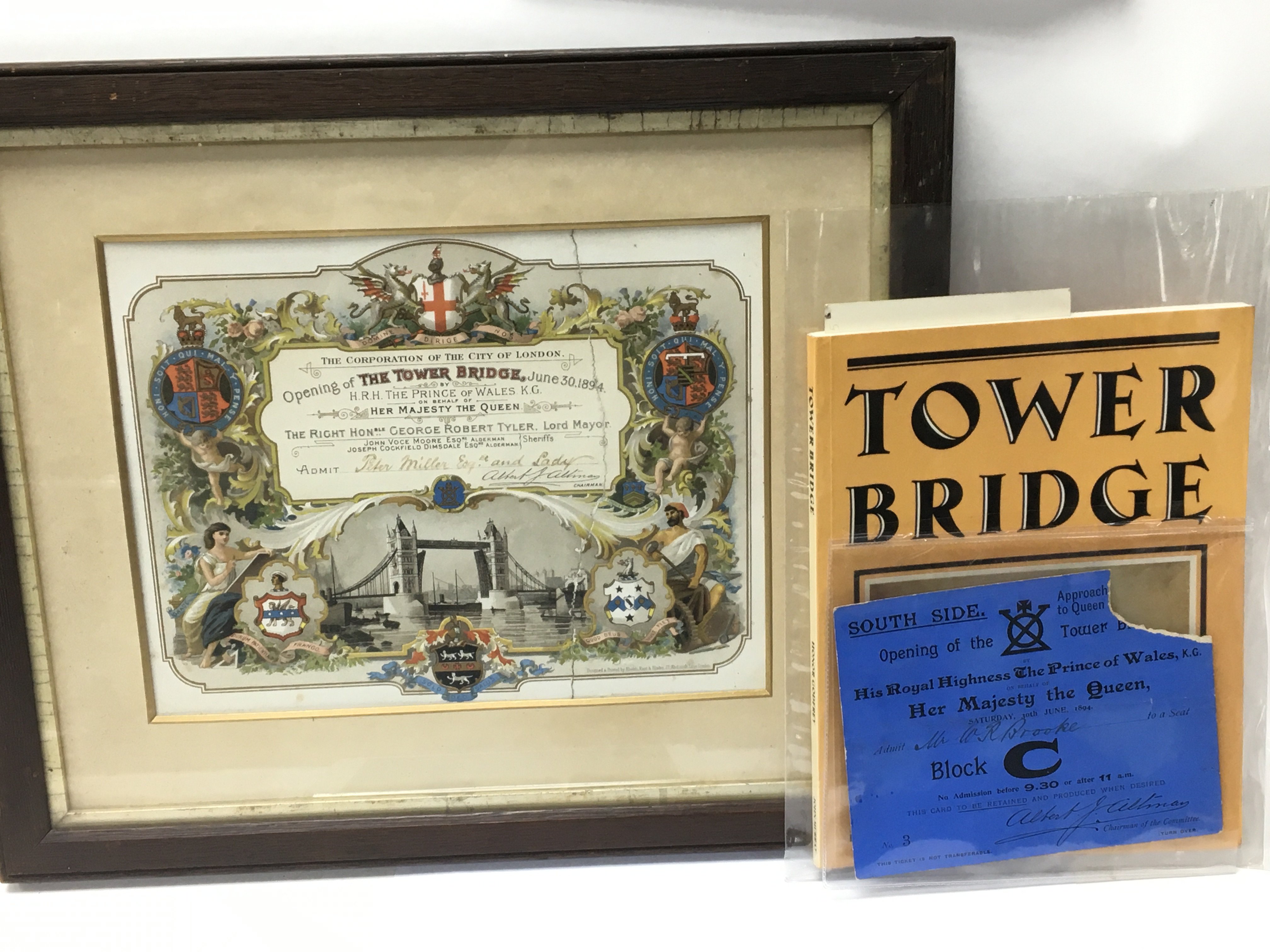 A framed ornate invitation / ticket to the 1894 op