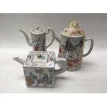 3 Chinese porcelain famille rose design teapots.
