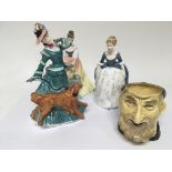 Three Royal Doulton lady figures and a caricature