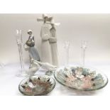Four Lladro figures and some modern glass.