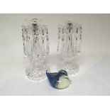 A pair of glass lustres with cut glass drops and a
