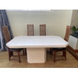 A modern Dansk design dining table plus 6 high bac