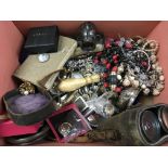 A good box of mixed costume jewellery, watches, pe
