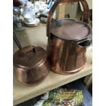 A box of copper ware various including large pan w