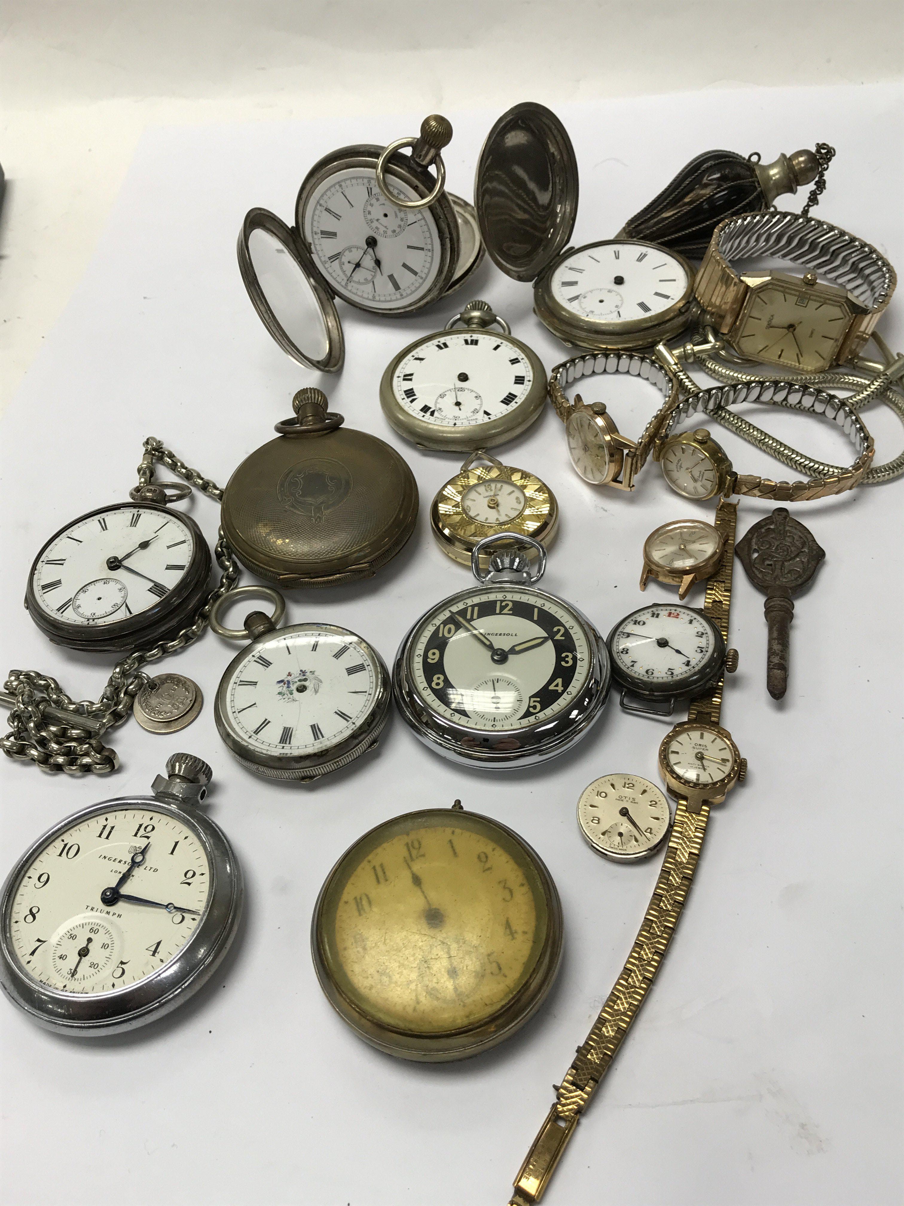 A box of mixed watches and pocket watches with 1 b