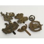 6 WW1 all brass Economy Issue British cap badges