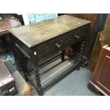 An oak cupboard and an oak side table (2).