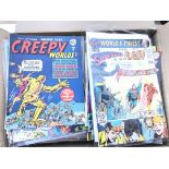 A collection of comics including Creepy worlds, worlds finest etc.