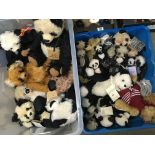 Two boxes containing a large collection of various Teddy bears