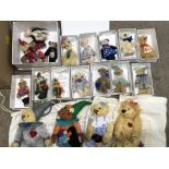 A collection of Deb Canham bears including Wizard of Oz collection, Eggy, Shirley Shilling, Dixon,