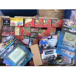 A box containing a collection of matchbox, hot wheels diecast.