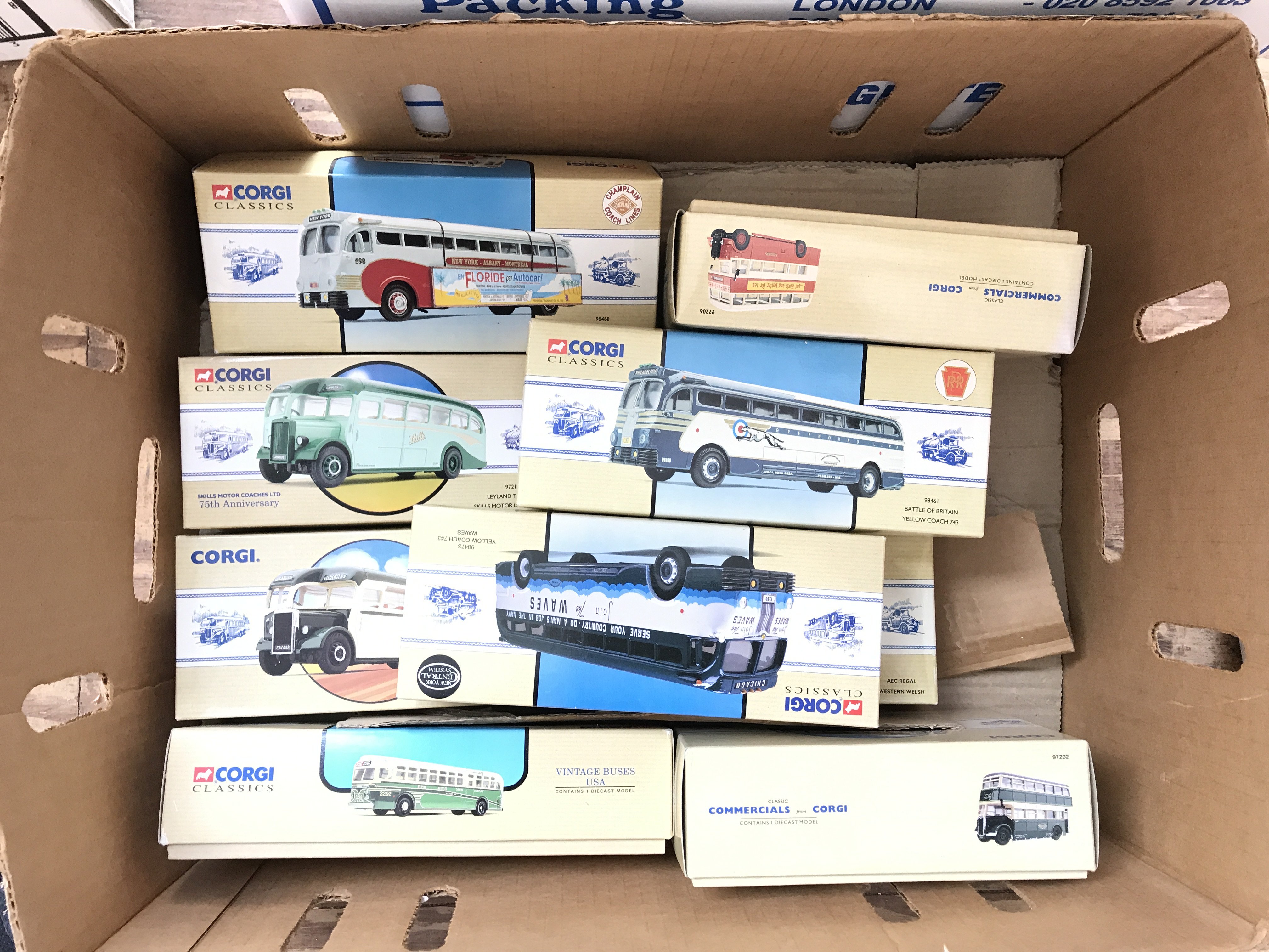 A collection of classic diecast busses. (10)