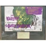 A framed autograph and film advert of Boris Karlof