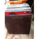 A box of LPs by various artists including Jethro T