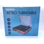 A Benross, boxed as new, retro style turntable wit