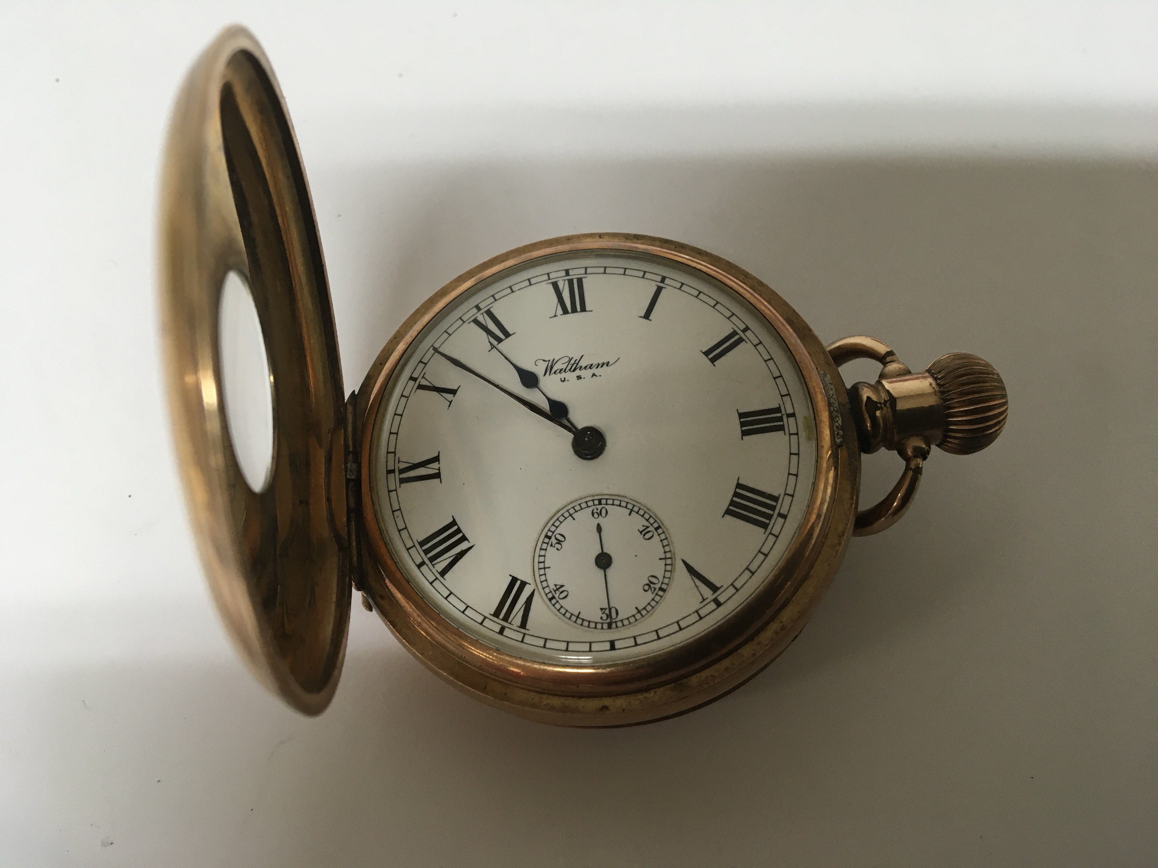 A gold plated half hunter button wind pocket watch - Image 2 of 3