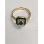 A 14 ct emerald and diamond ring of Art Deco style