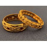 2 9ct gold stone set eternity rings. 6g.