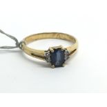 An 18ct yellow gold ring with central emerald cut