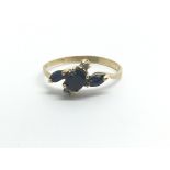 An 18ct yellow gold sapphire and diamond ring, wei