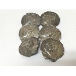 A set of six Art Nouveau silver buttons. London 19