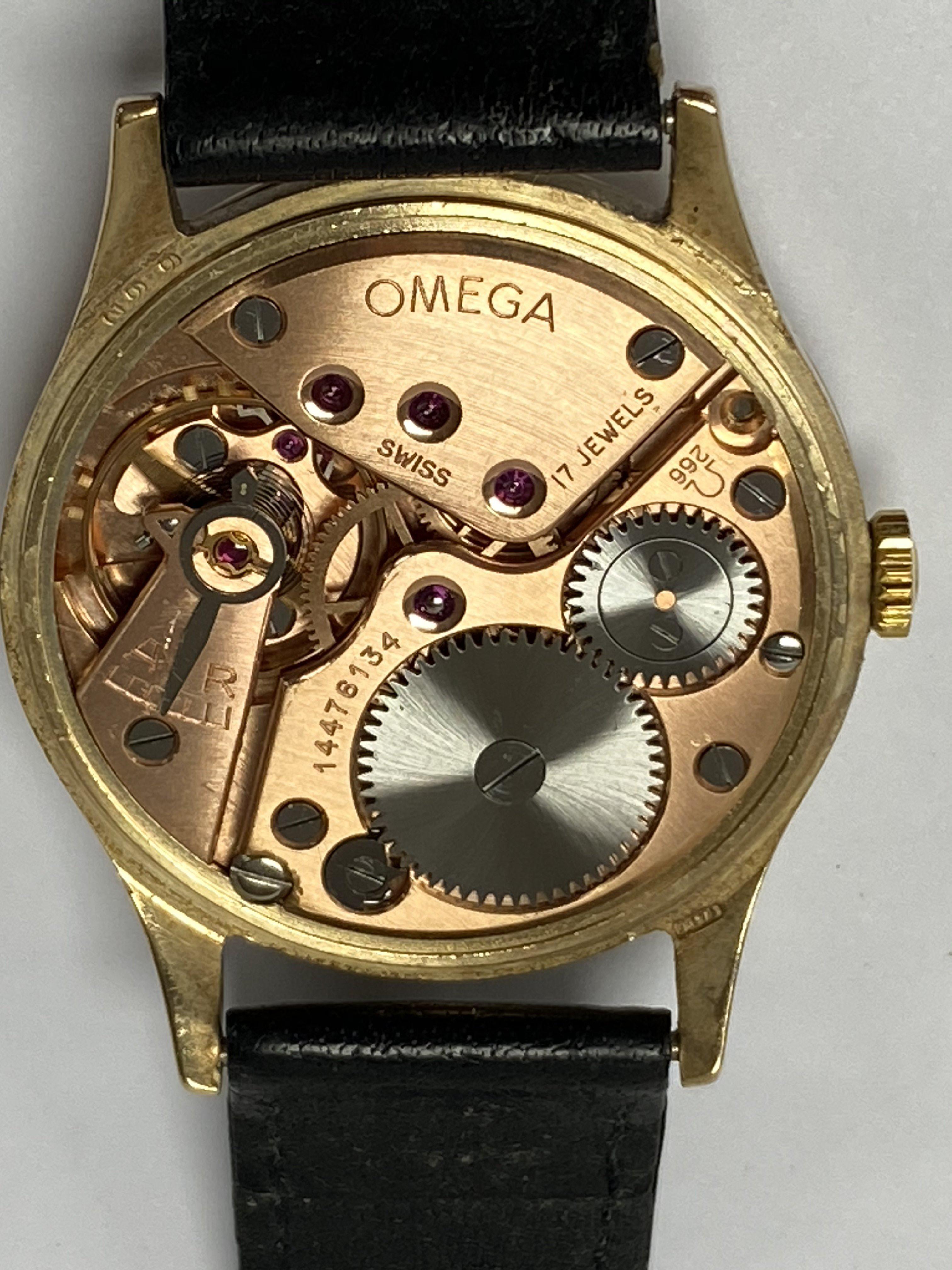 A gents 9ct gold cased Omega wristwatch, engraving - Image 2 of 4