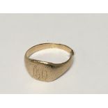 A Gents gold signet ring cut shank. Weight 4g