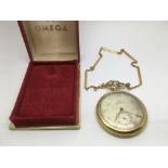 A boxed 18ct gold Omega button wind pocket watch.