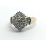 A 9ct yellow gold and diamond cluster ring, approx