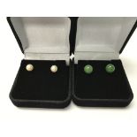 A pair of 9ct gold and jade studs plus a pair of 9