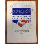 WITHDRAWN - Busby + Best Signed Football Menu: Anglo Boxing Club Menu signed by George Best, Matt