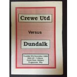 George Best Crewe United v Dundalk Football Programme: George Best played for Crewe United on 5 12