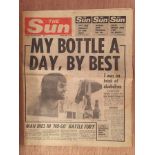 George Best My Bottle A Day Newspaper: The Sun full newspaper dated 22 5 1972.