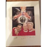 Best Law + Charlton Signed Football Print: 1997 The Sorcerers Three Apprentices. European Footballer
