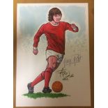 George Best Manchester United Signed Football Print: Philip Neill original artwork A4 depicting