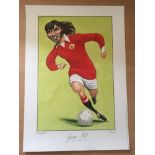 George Best Signed Football Print: Not Just A Game Caricature of George Best in Colour. Personally