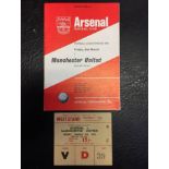 66/67 Arsenal v Manchester United Football Programme + Ticket: Dated 3 3 1967 from the season Man