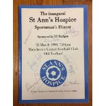 Old Trafford Signed Dinner Menu: St Anns Hospice Sportsmans Dinner Menu signed by George Best, Denis