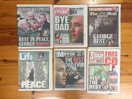 2005 Newspapers Relating To George Bests Death + Funeral: All different newspapers. Lot 11. (6)