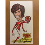 George Best Carnaby Caricature Card: Coloured card depicting George Best Genius of Manchester United