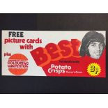 1972 George Best Potato Crisps Poster: Promotional shop window poster measuring 13 x 6 inches.