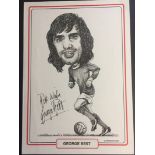 George Best Signed Caricature Football Print: Fairview Studio A4 black and white caricature. Hand