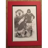 George Best Signed Mounted Football Print: Black and white personally signed by George Best in