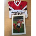 George Best Testimonial Match Worn Football Shirt: Number 15 red and white worn by opposition team