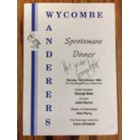 1990 George Best Signed Football Menu: Wycombe Wanderers Sportsman Dinner Menu. Signed by George