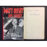 Matt Busby Signed My Story Hardback Book: By Souvenir Press from 1957 with dust jacket. Personally