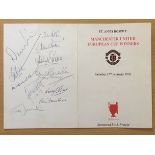 1968 Manchester United Signed Football Menu: St Annes Hospice Dinner Menu. Signed by 12 of the